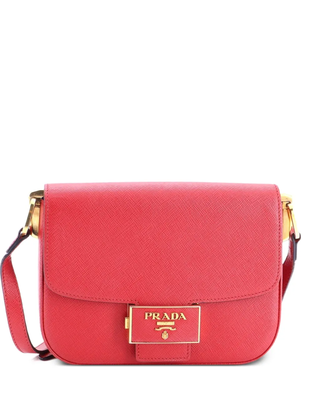 Prada Pre-Owned Borsa a spalla Embleme piccola in pelle Saffiano con battente - Rosso