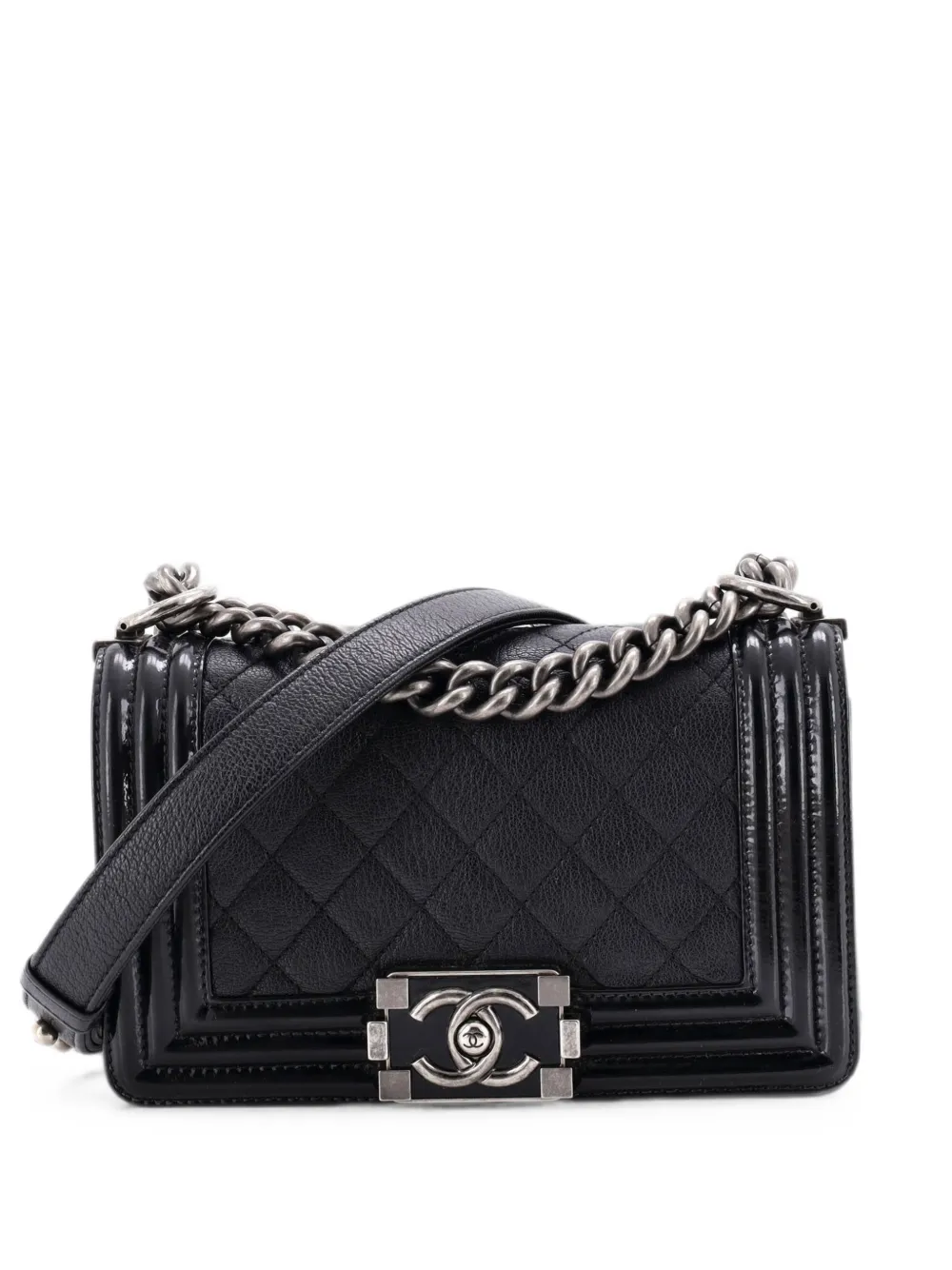 CHANEL Pre-Owned Borsa a spalla Boy Flap piccola in pelle di capra trapuntata e pelle verniciata con battente - Nero