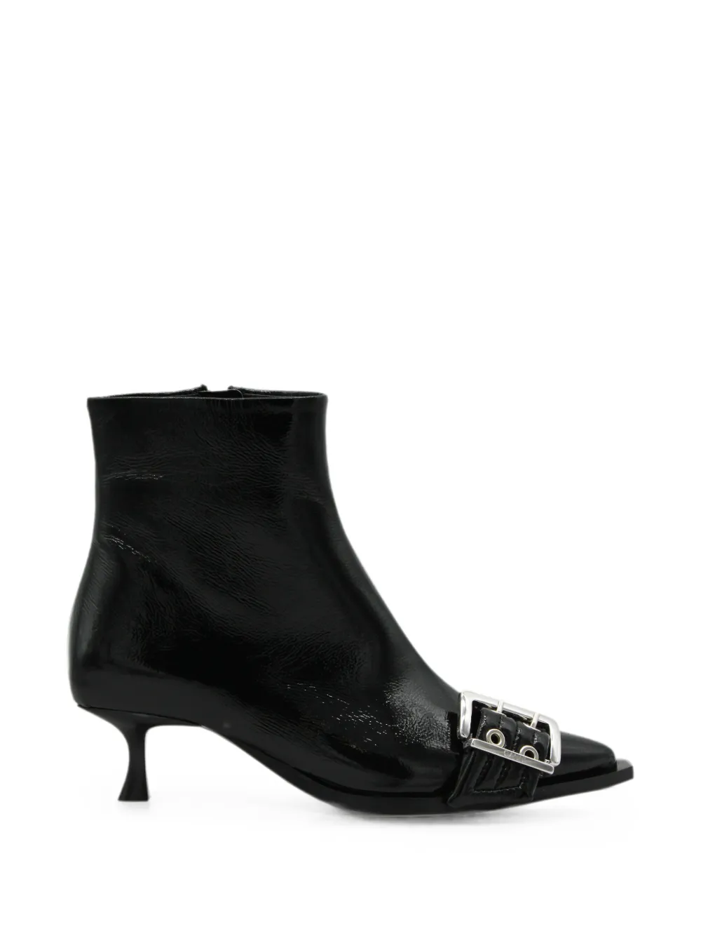 Ganni Buckle-detail Pointed-toe Ankle Boots In Black