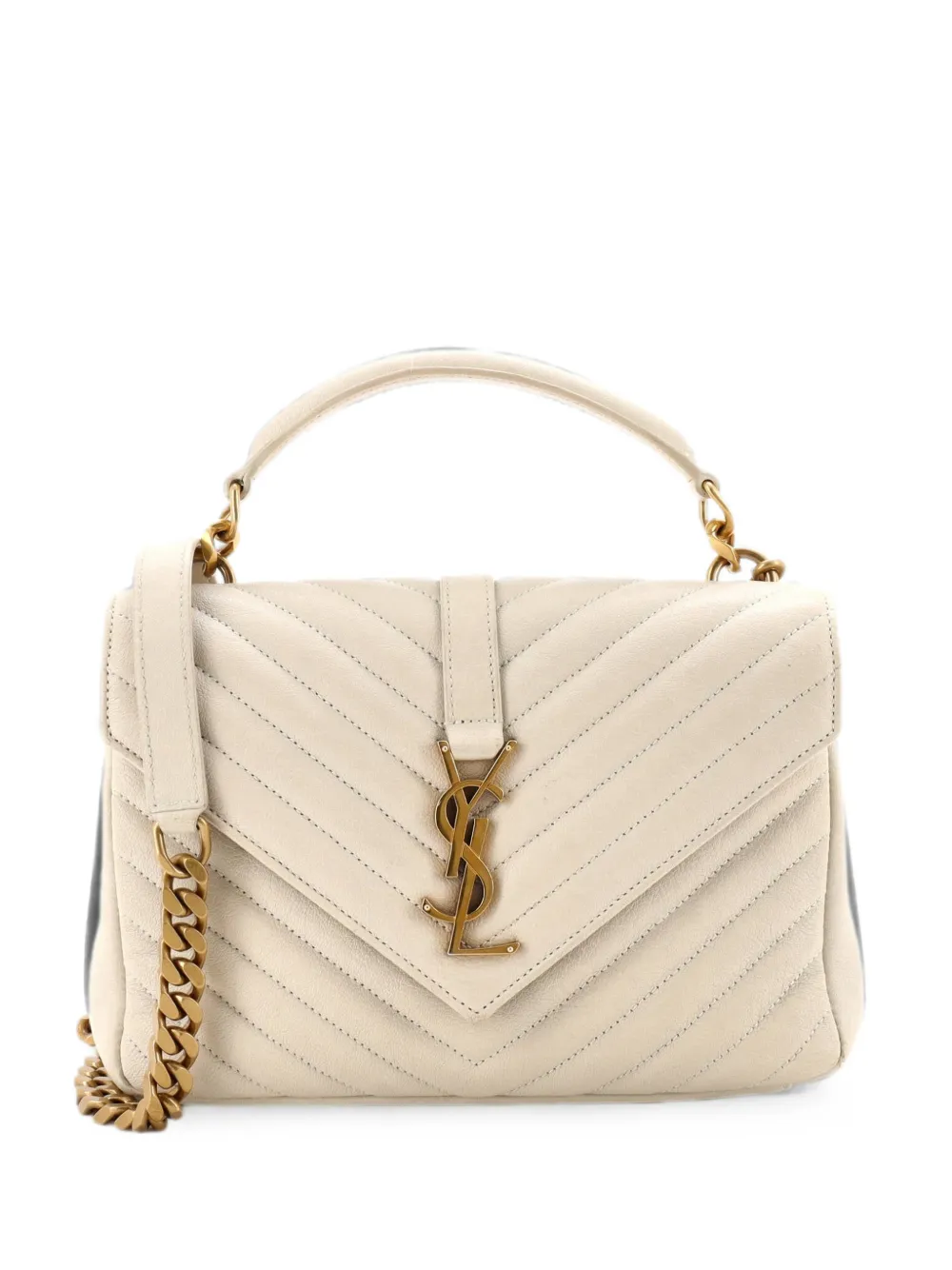 Saint Laurent Pre-Owned Borsa a tracolla Classic Monogram College media in pelle matelassé con motivo chevron - Toni neutri