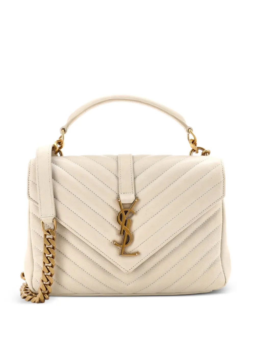 Saint Laurent Pre-Owned Borsa a tracolla Classic Monogram College media in pelle matelassé con motivo chevron - Toni neutri