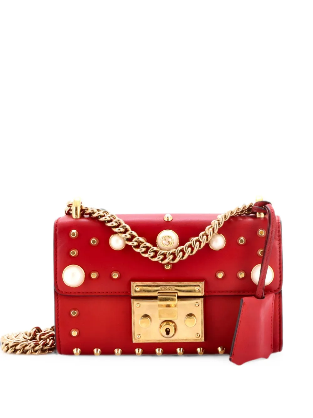 Gucci Pre-Owned Borsa a spalla Pearly Padlock piccola in pelle con borchie - Rosso