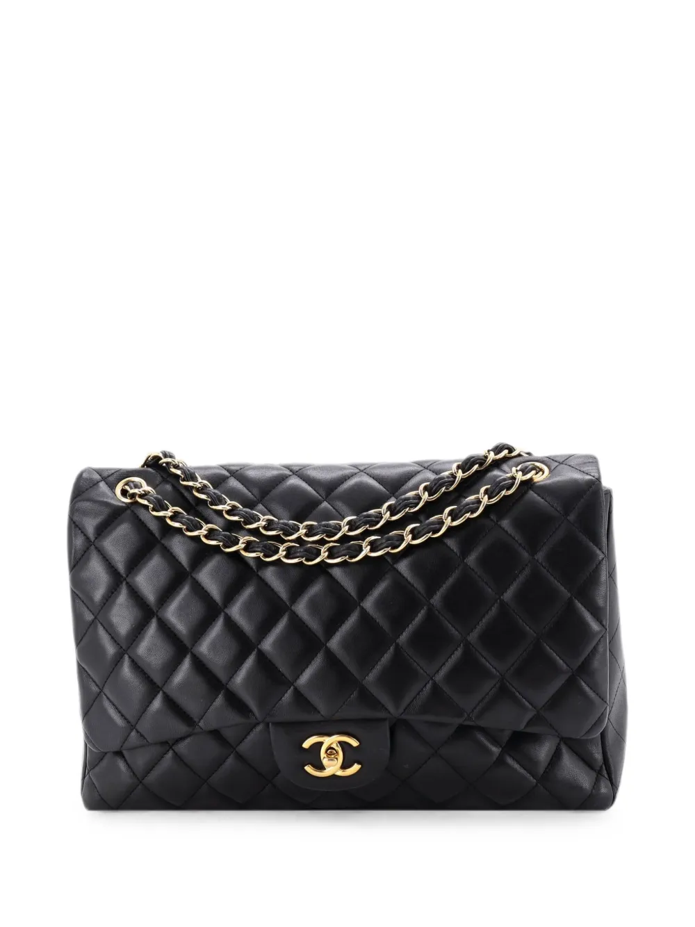 CHANEL Pre-Owned Borsa a spalla maxi in pelle di agnello trapuntata con battente - Nero
