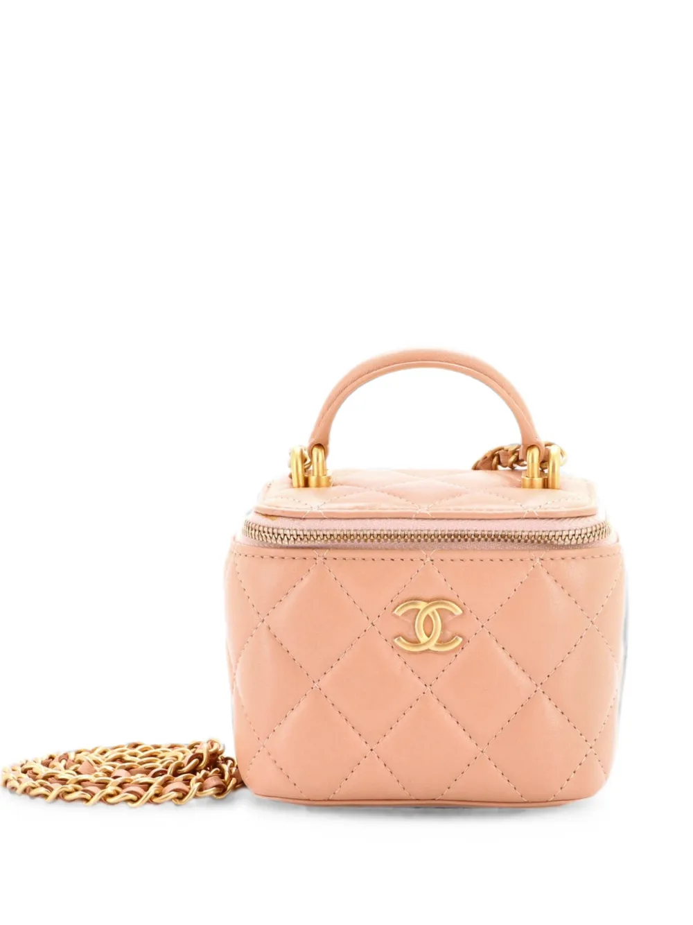 CHANEL Pre-Owned Borsa a tracolla Vanity Case mini in pelle di agnello trapuntata con manico - Toni neutri
