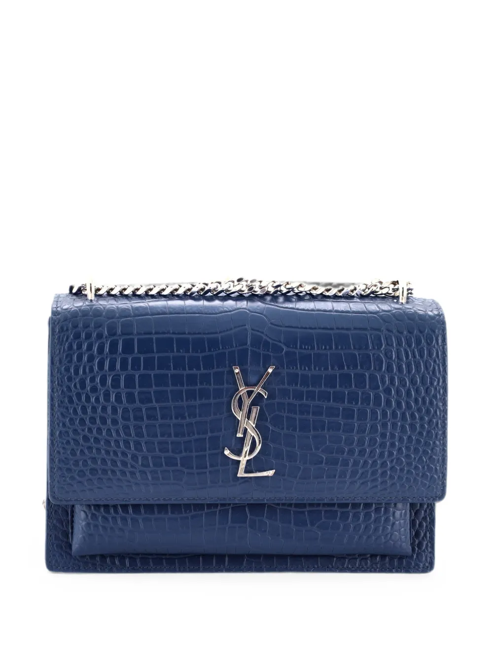 Saint Laurent Pre-Owned Borsa a tracolla Sunset media in pelle goffrata effetto coccodrillo - Blu