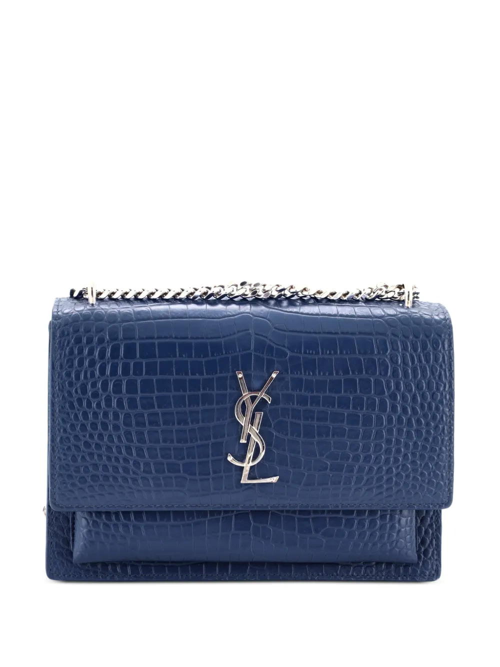 Saint Laurent Pre-Owned Borsa a tracolla Sunset media in pelle goffrata effetto coccodrillo - Blu