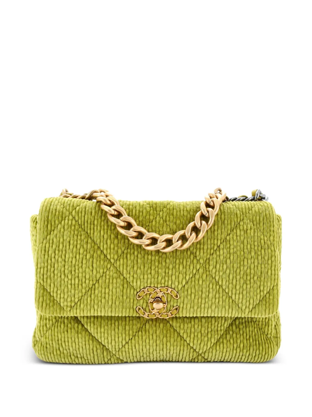 CHANEL Pre-Owned 19 Flap Bag Quilted Corduroy Medium crossbody bag - Green