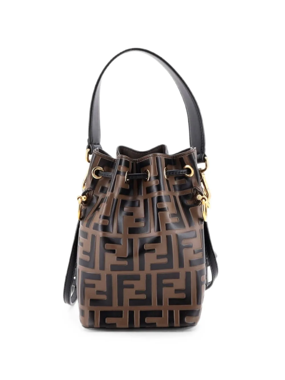 Fendi Pre-Owned Borsa a secchiello Mon Tresor mini in pelle goffrata con motivo Zucca - Marrone