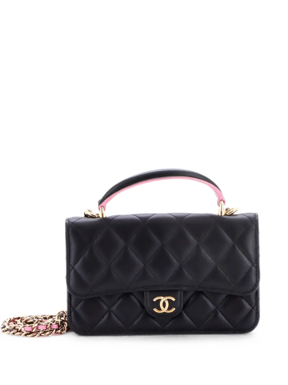 CHANEL Pre-Owned Borsa a tracolla in pelle di agnello trapuntata con battente e manico - Nero