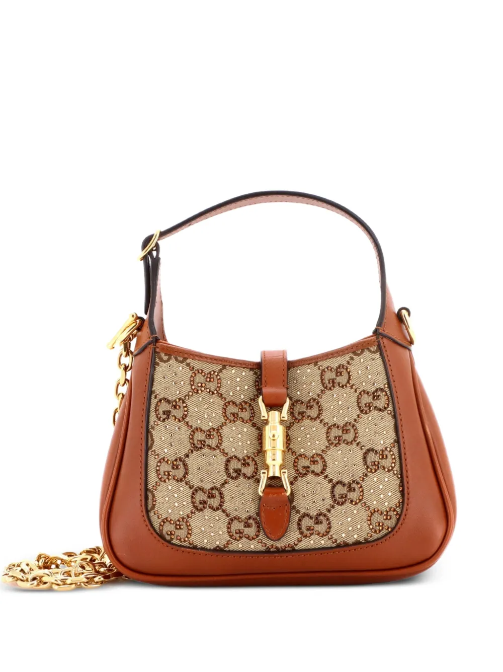 Gucci Pre-Owned Jackie 1961 Mini-Tasche aus GG Canvas mit Kristallen - Braun