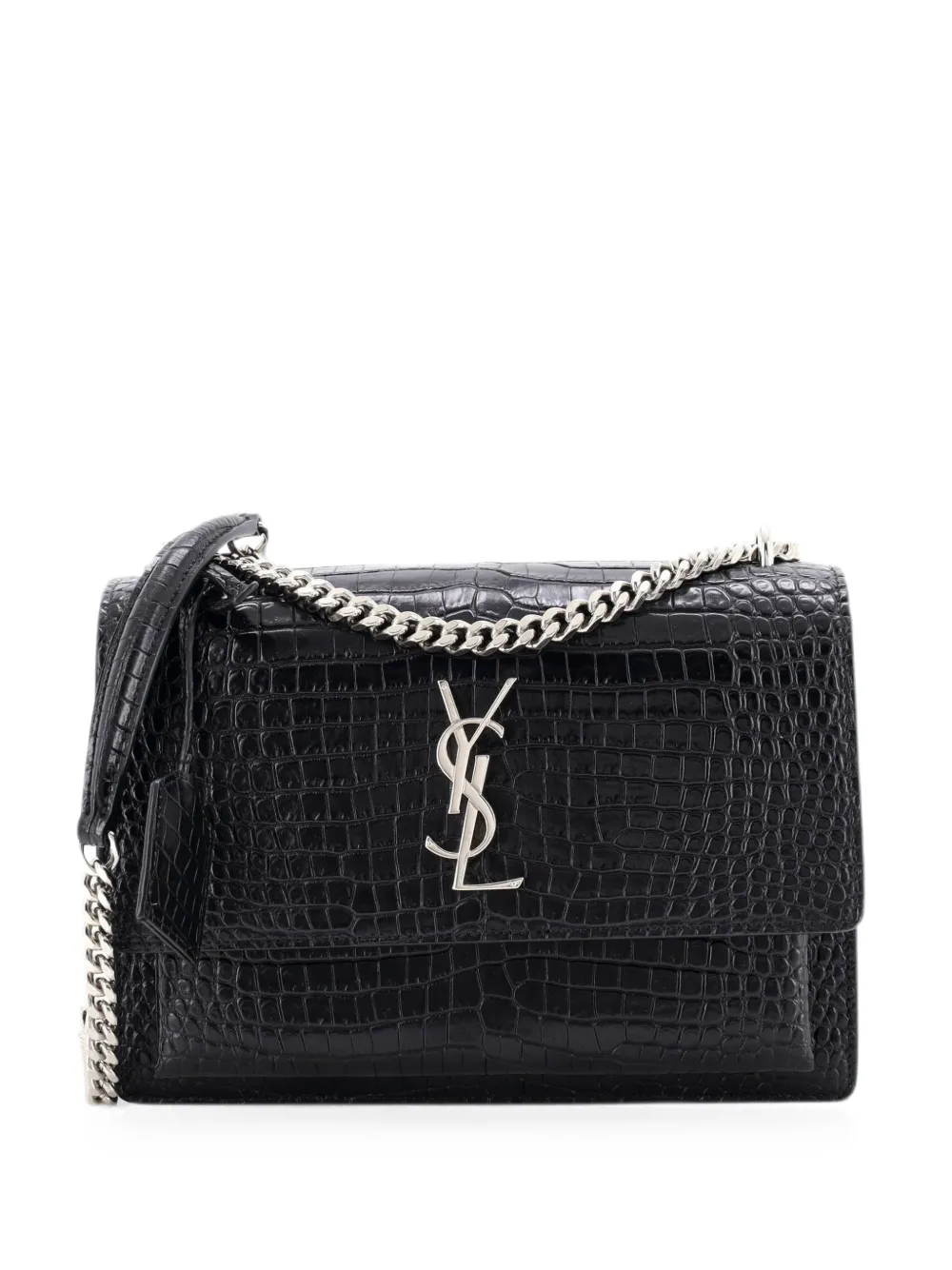 Saint Laurent Pre-Owned Borsa a tracolla Sunset media in pelle goffrata effetto coccodrillo - Nero