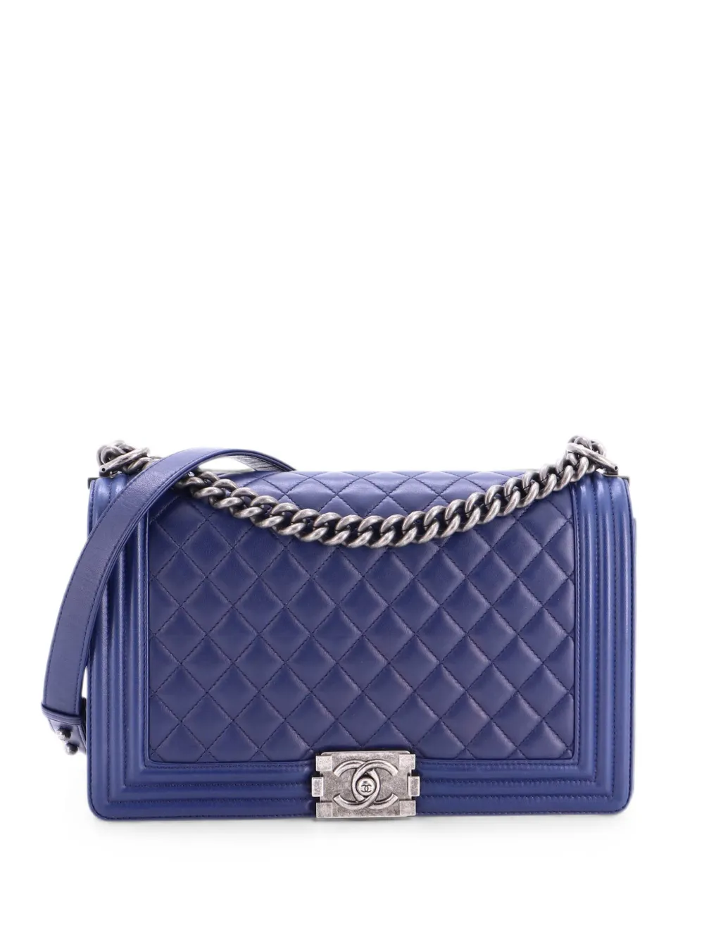 CHANEL Pre-Owned Borsa a spalla Boy media in pelle di agnello trapuntata con battente - Blu