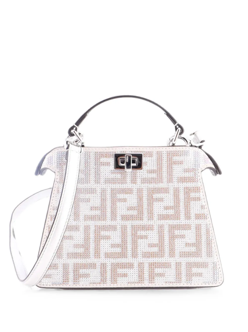Fendi Pre-Owned Borsa a tracolla Peekaboo ISeeU Petite con motivo Zucca e cristalli - Argento