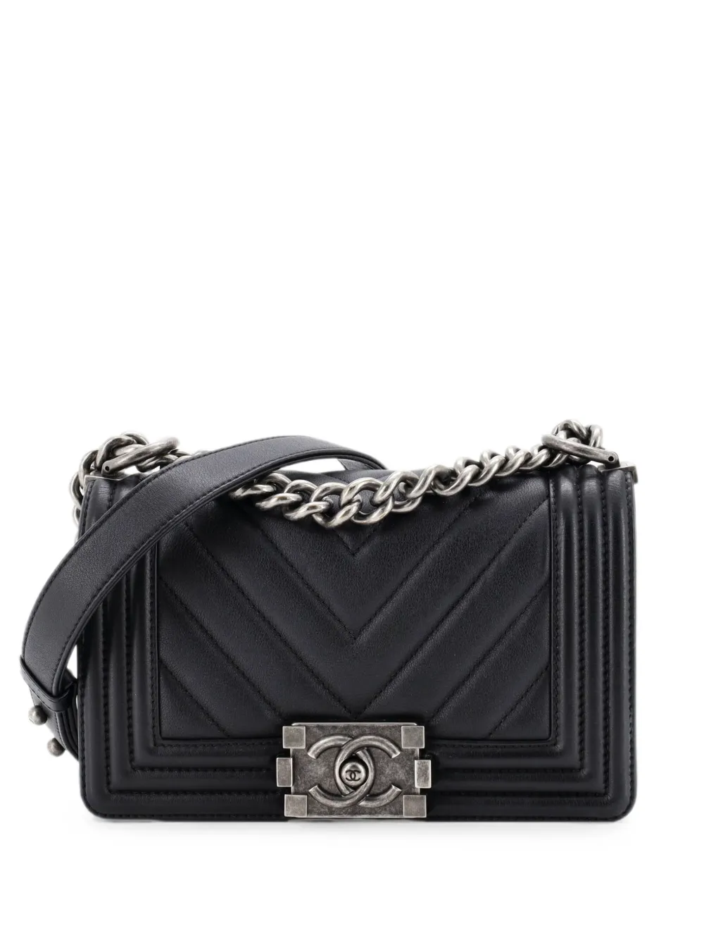 CHANEL Pre-Owned Borsa a tracolla Boy Flap Bag piccola in pelle di vitello con motivo Chevron - Nero