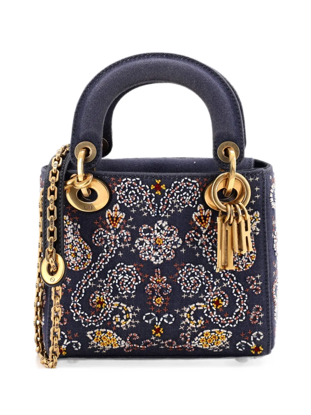 Christian Dior Pre-Owned Lady Dior Chain Bag Beaded Denim Mini crossbody bag - Blue