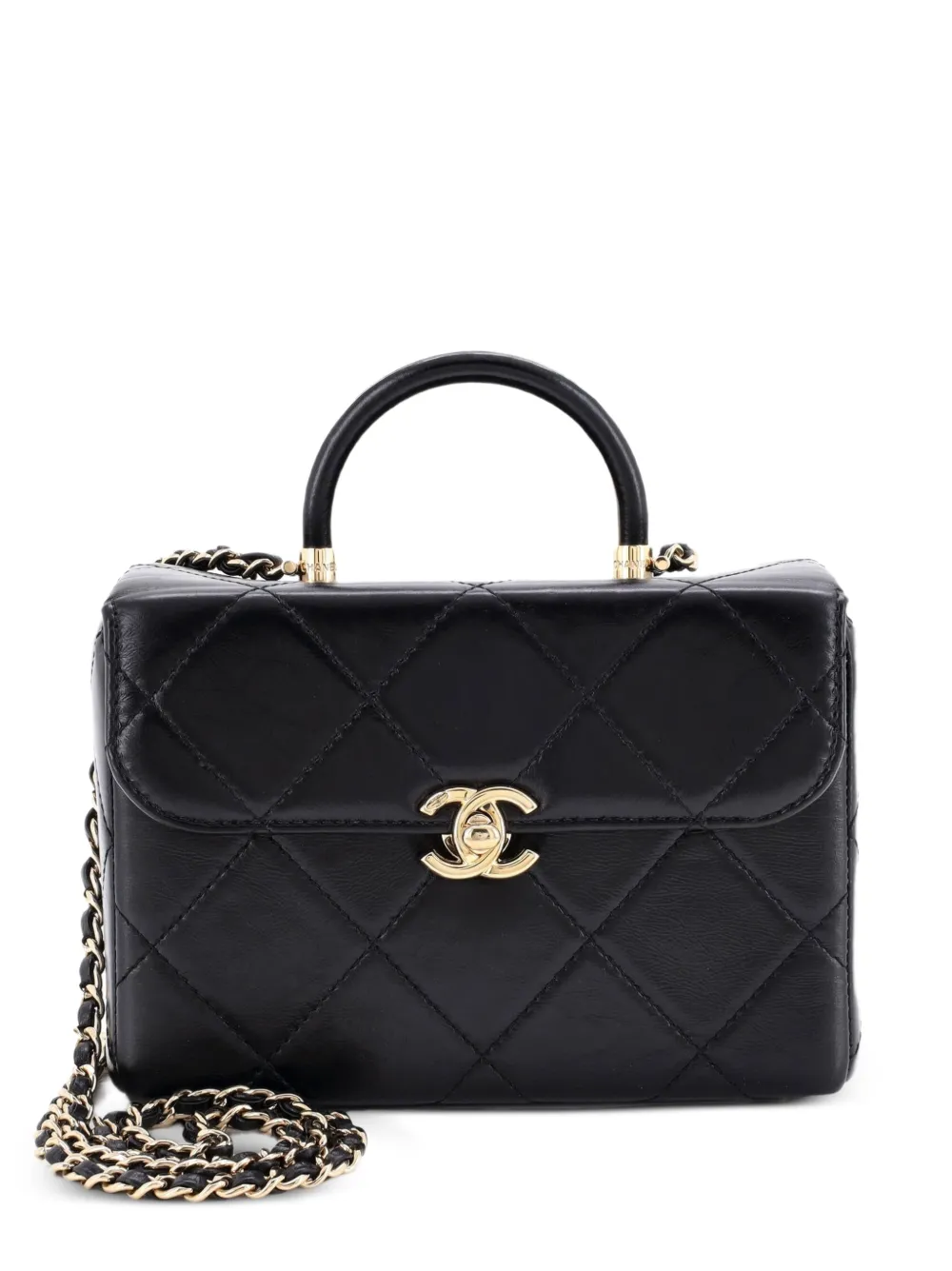 CHANEL Pre-Owned CC Top Handle Flap Vanity Case Quilted Shiny Aged Calfskin Small satchel - Black