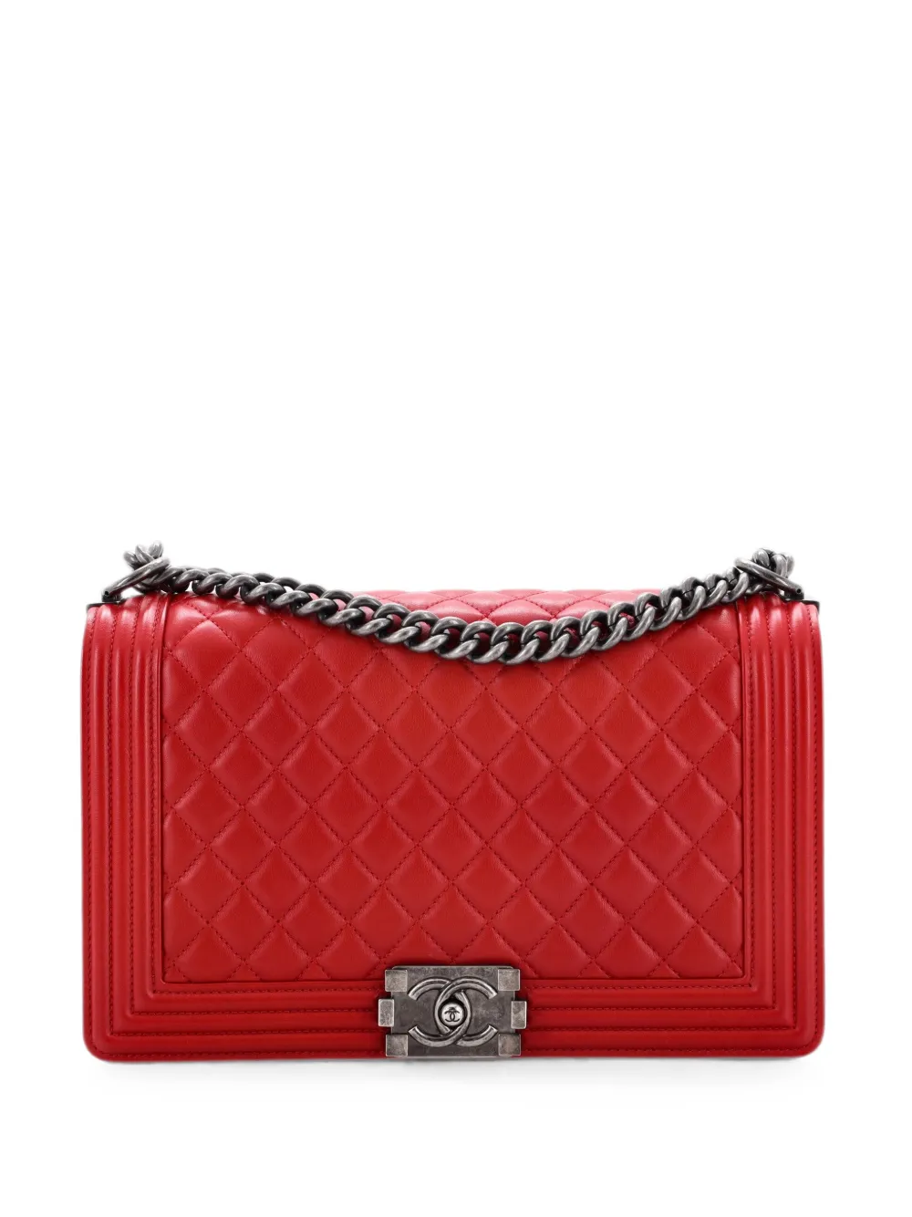 CHANEL Pre-Owned Borsa a spalla Boy media in pelle di agnello trapuntata con battente - Rosso