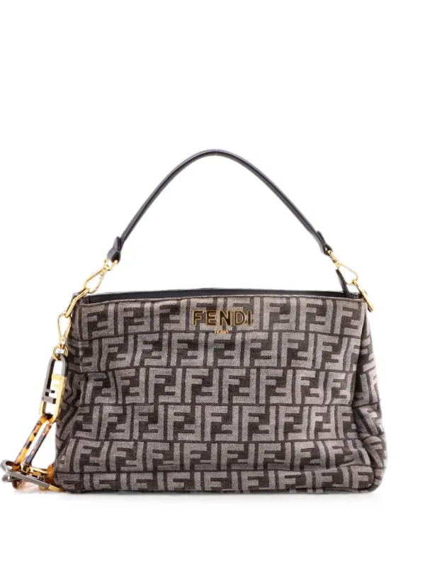 Fendi Pre-owned O'lock Zip Shoulder Bag Zucca Chenille Hobo Bag in Grey