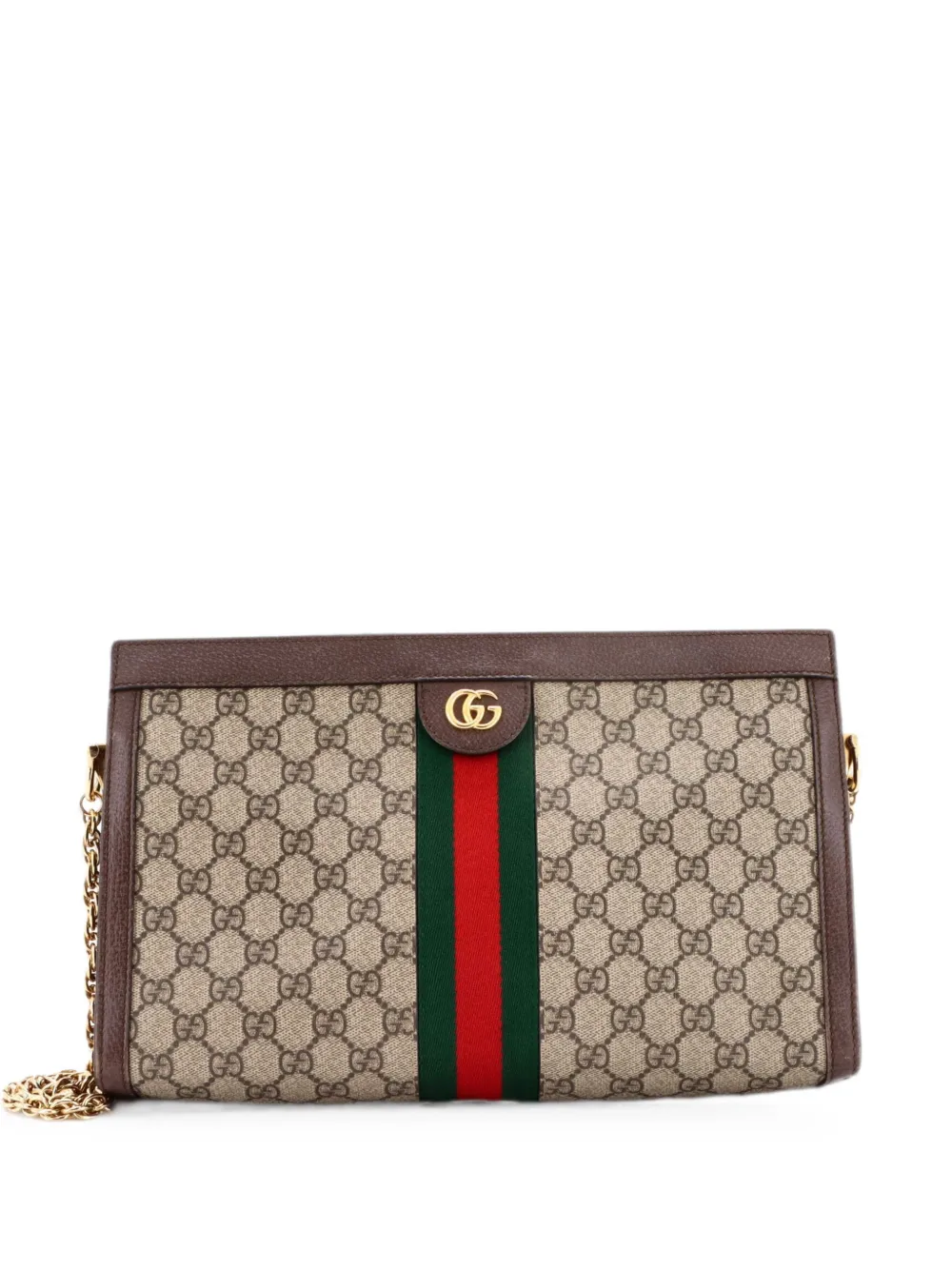 Gucci Pre-Owned Borsa a spalla Ophidia media in tela cerata GG con catena - Marrone