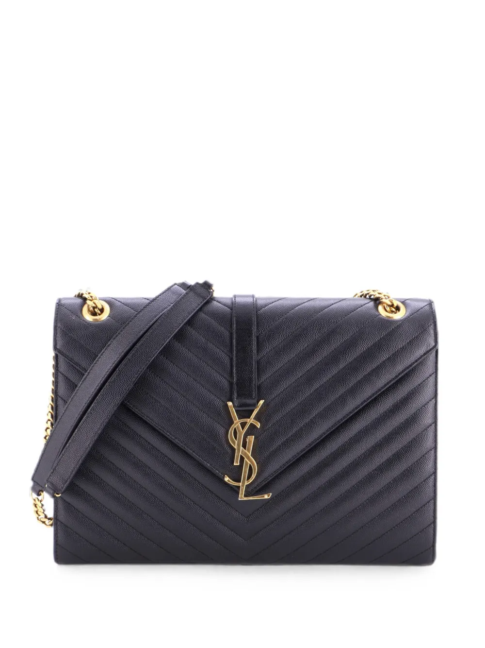Saint Laurent Pre-Owned Borsa a spalla Classic Monogram Envelope grande in pelle matelassé con motivo chevron - Nero