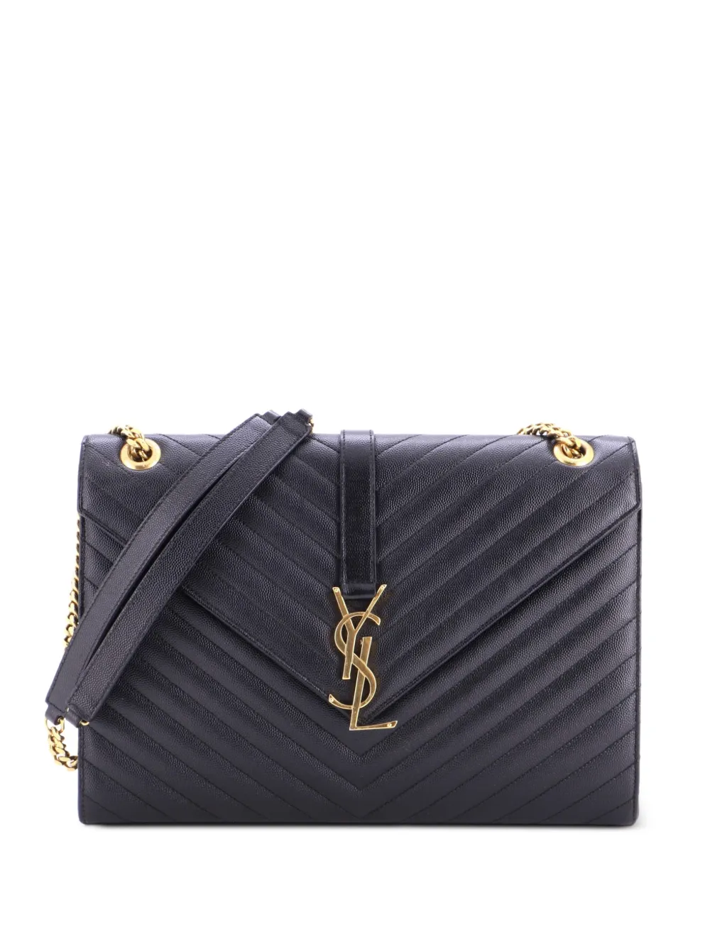 Saint Laurent Pre-Owned Borsa a spalla Classic Monogram Envelope grande in pelle matelassé con motivo chevron - Nero