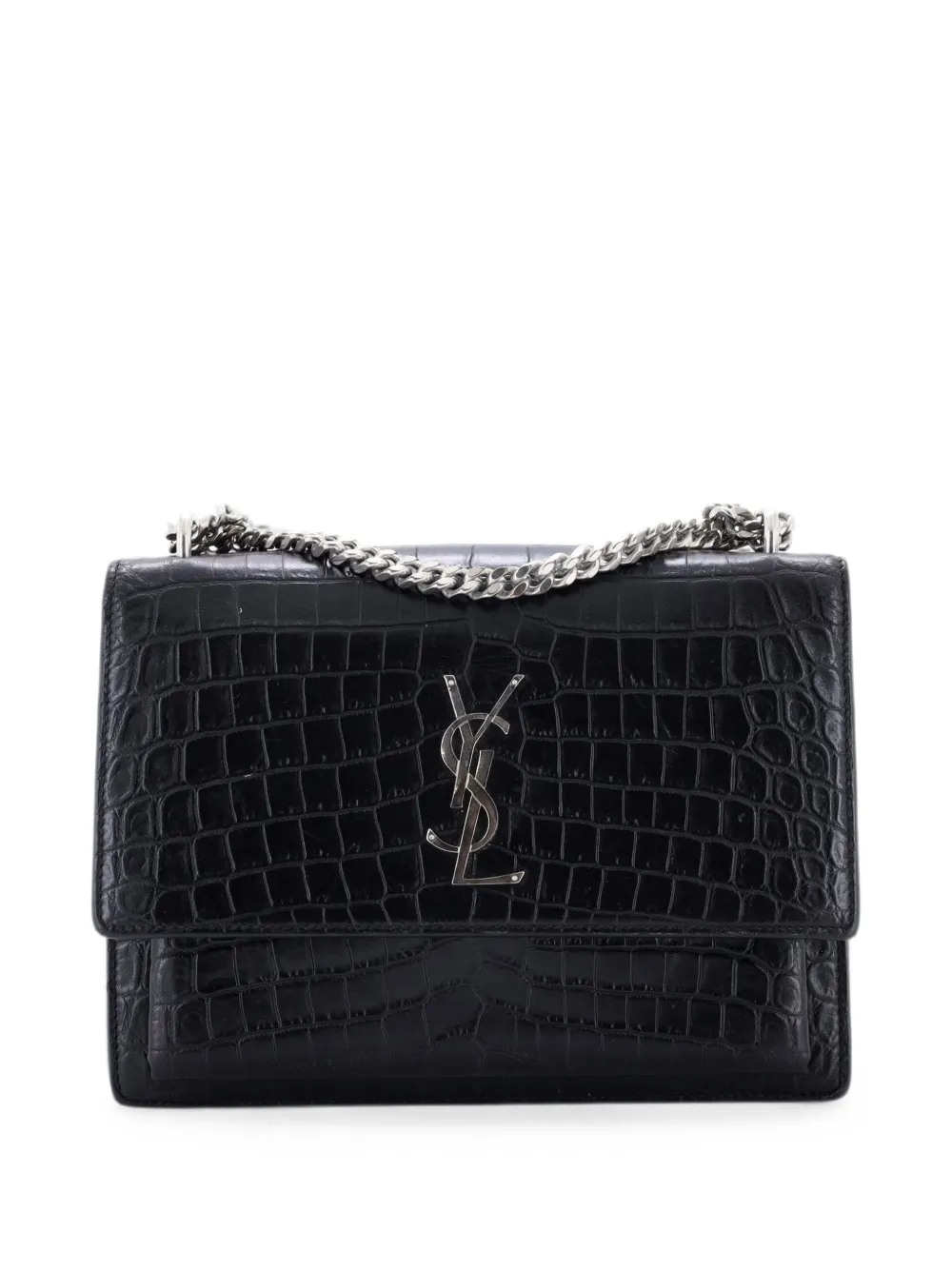 Saint Laurent Pre-Owned Borsa a tracolla Sunset media in pelle goffrata effetto coccodrillo - Nero