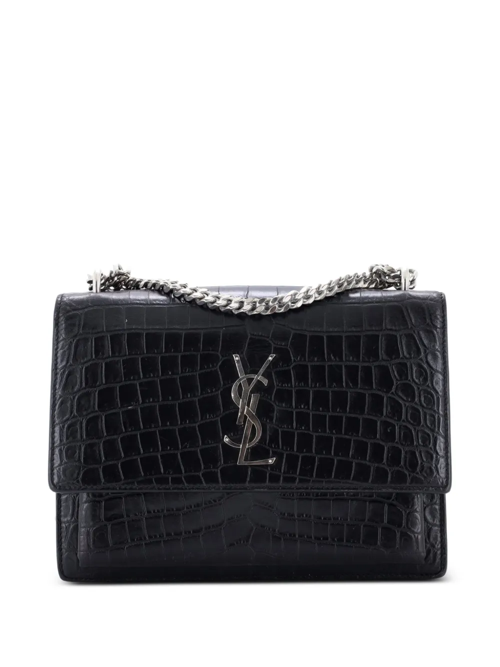 Saint Laurent Pre-Owned Borsa a tracolla Sunset media in pelle goffrata effetto coccodrillo - Nero