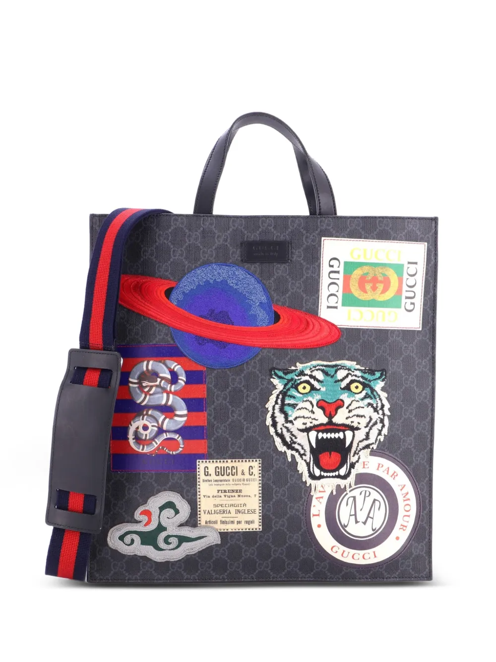 Gucci Pre-Owned Borsa tote North South Courrier convertibile in tela cerata GG con applicazioni - Nero