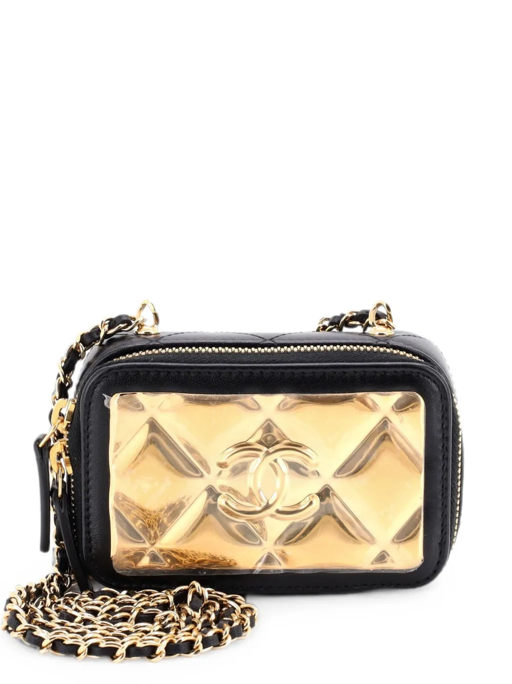 CHANEL Pre-Owned Clutch Vanity Case extra mini in pelle di agnello trapuntata con catena e placca color oro - Nero