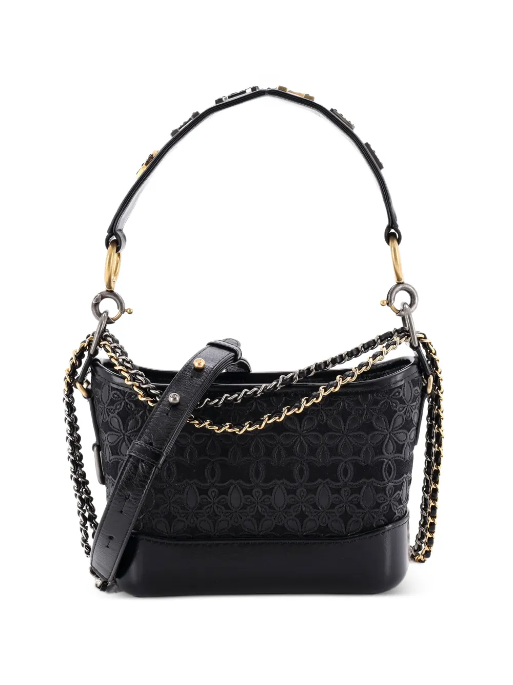 CHANEL Pre-Owned Gabrielle Hobo with Logo Handle Laser Cut Calfskin and Wool Felt Small crossbody bag - Black