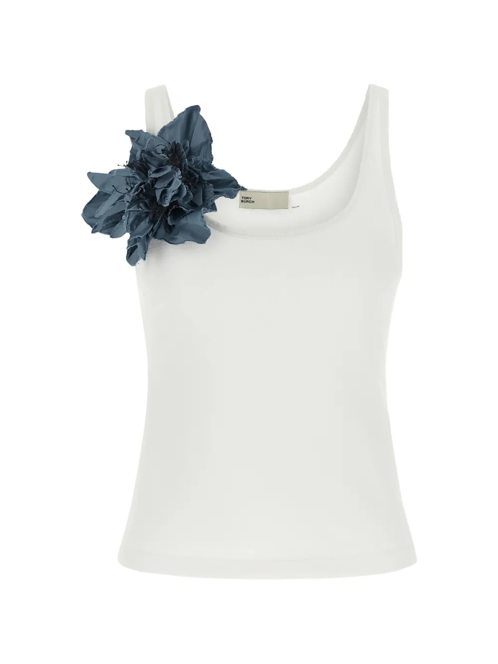 Tory Burch floral-appliqué ribbed-knit tank top - Bianco