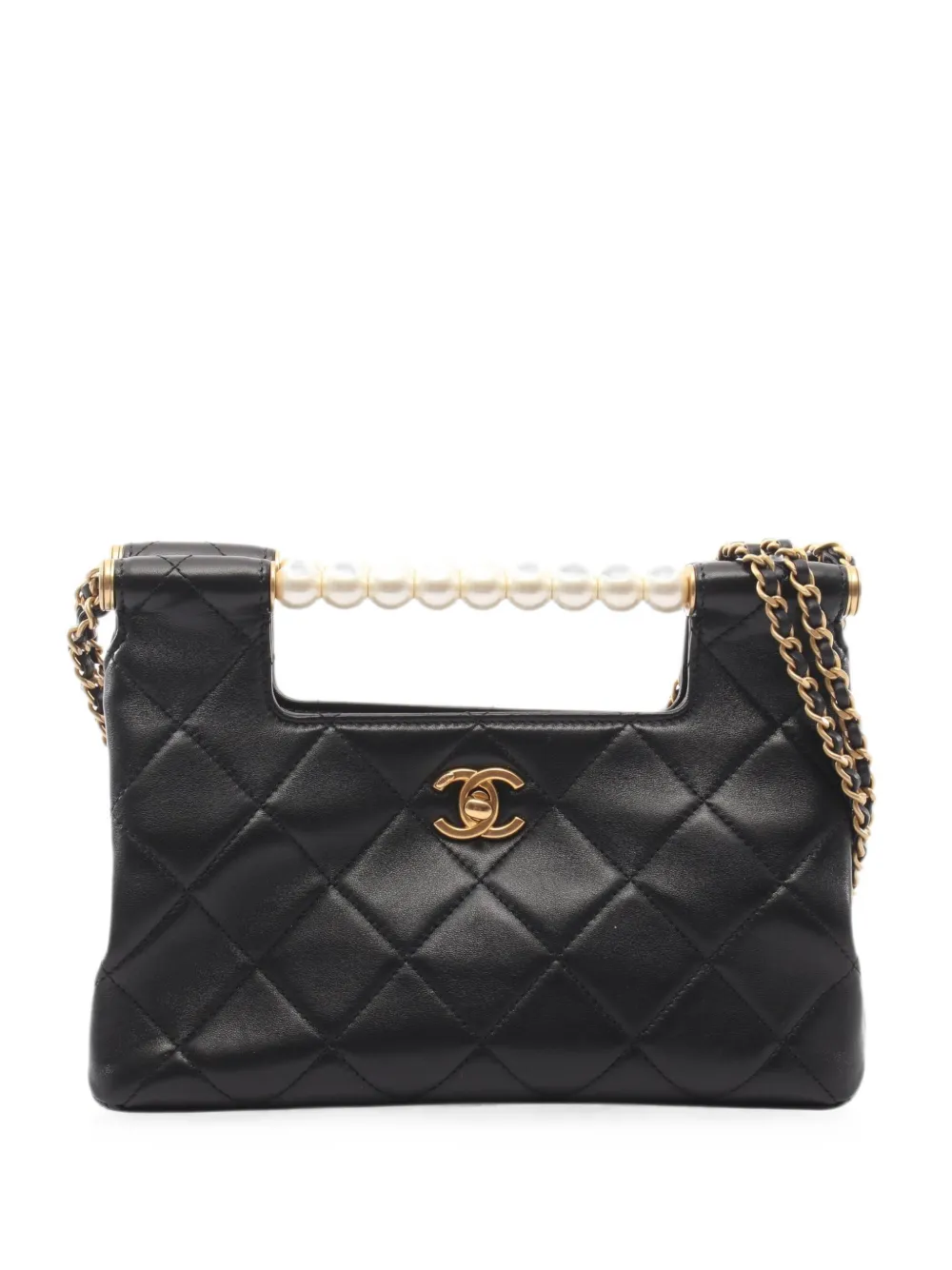 CHANEL Pre-Owned 2021 Matelassé pearl-handle shoulder bag - Nero