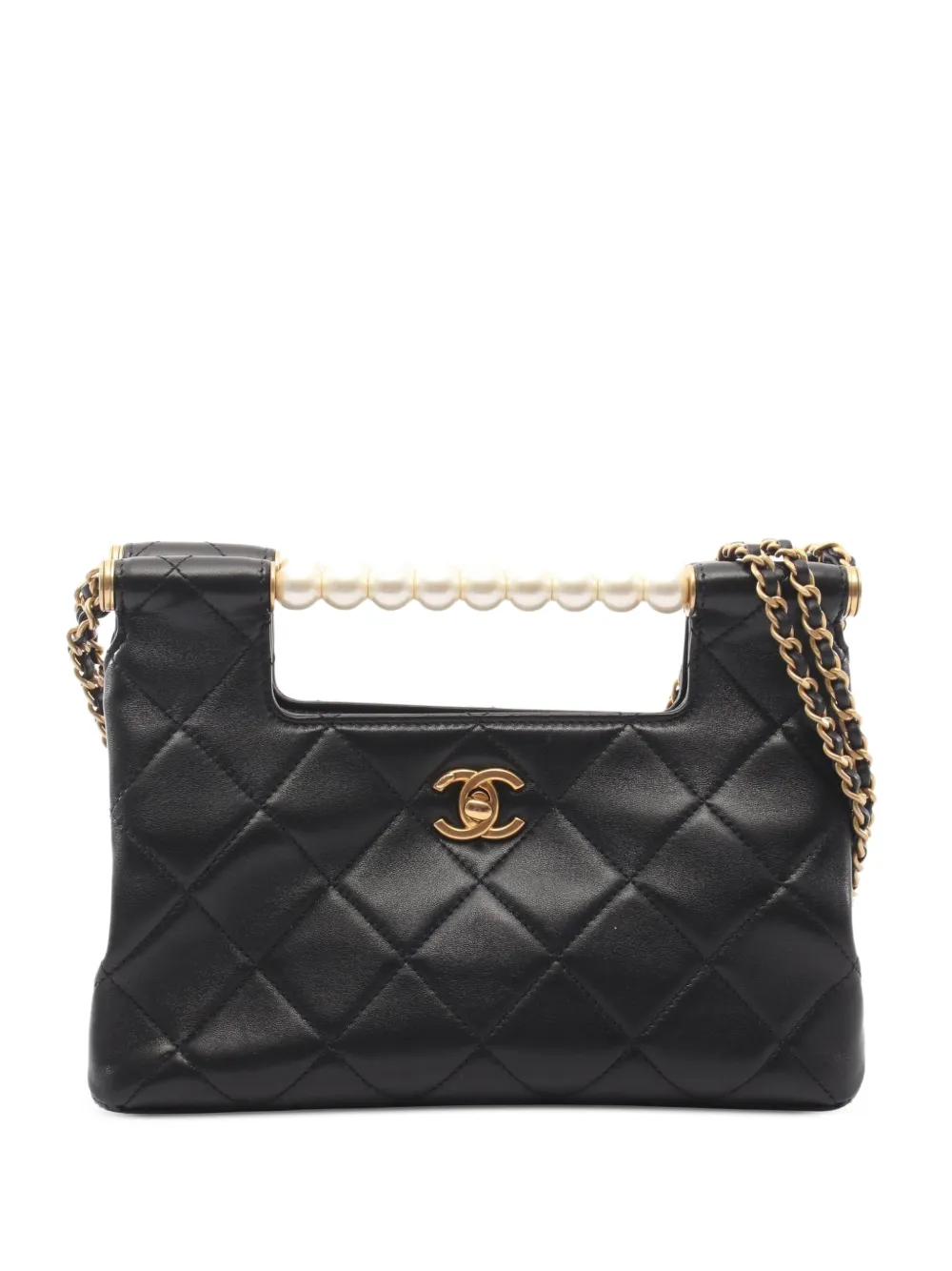 CHANEL Pre-Owned 2021 Matelassé pearl-handle shoulder bag - Nero