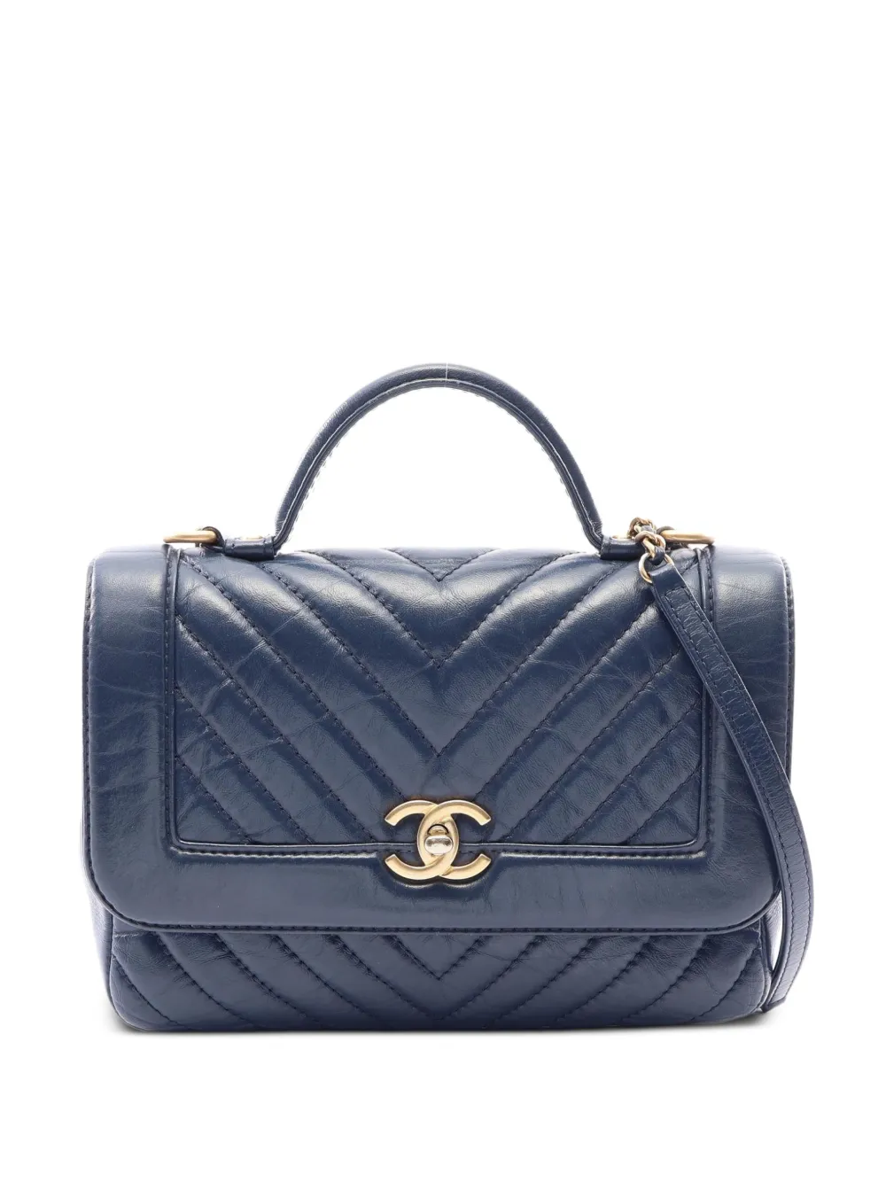 CHANEL Pre-Owned 2017-2018 Chevron V-stitch two-way shoulder bag - Blue