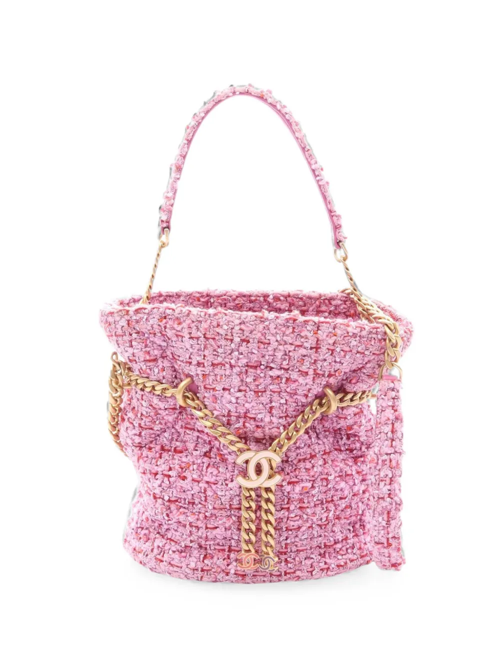 CHANEL Pre-Owned matelassé tweed bucket bag - Rosa