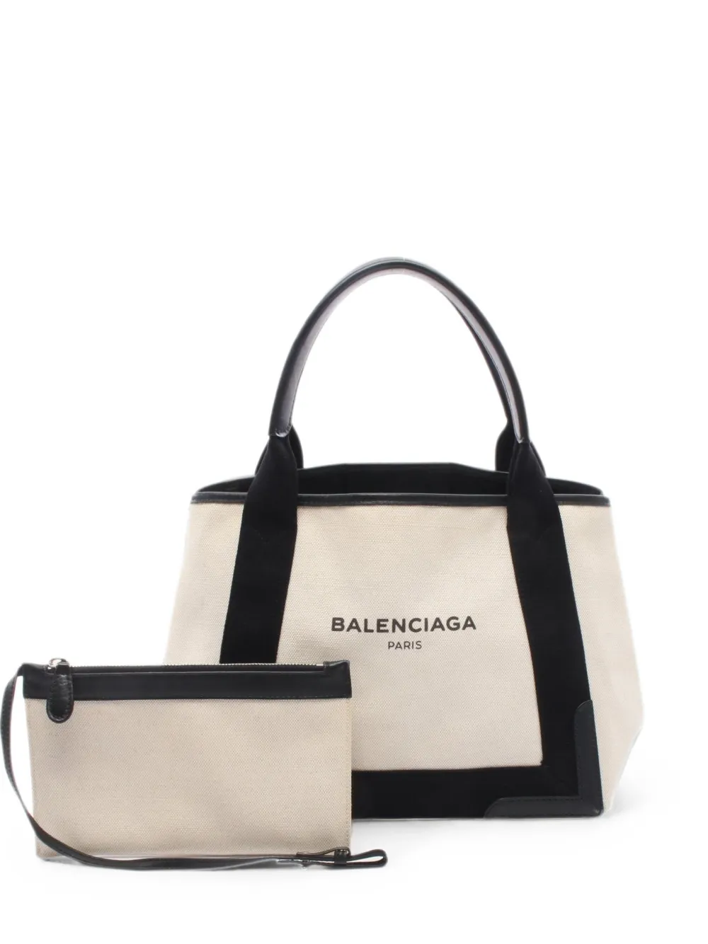 Balenciaga Pre-Owned 2000s Navy Cabas leather-trim tote bag - Bianco