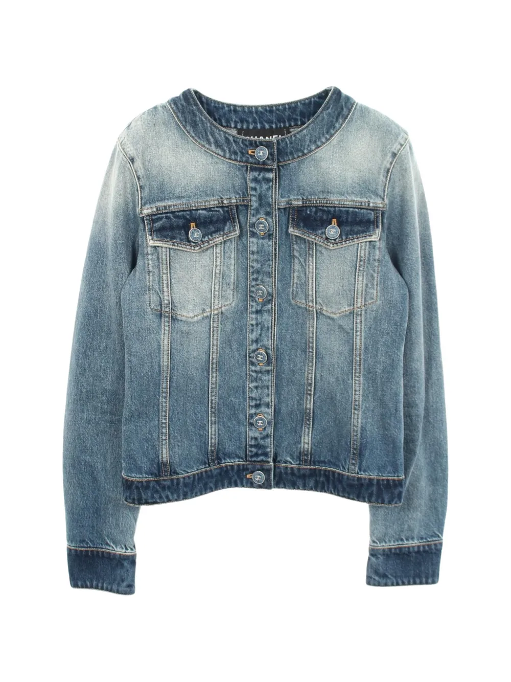 CHANEL Pre-Owned 1986-1988 Coco Mark collarless denim jacket - Blue