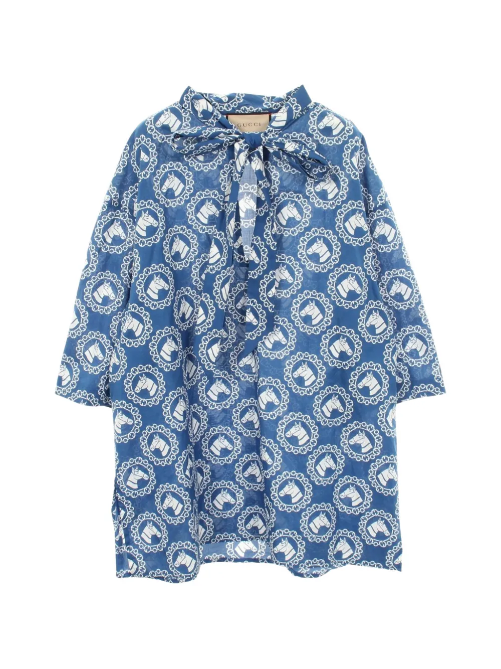 Gucci Pre-Owned 2010s horse-print bow tie blouse - Blu