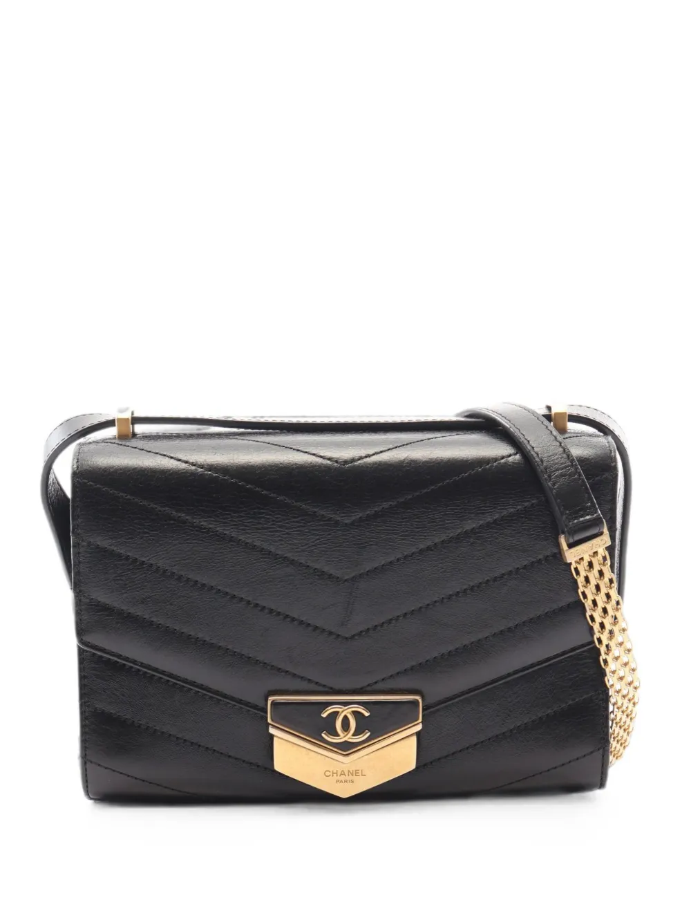 CHANEL Pre-Owned 2018-2019 Chevron V-stitch shoulder bag - Black