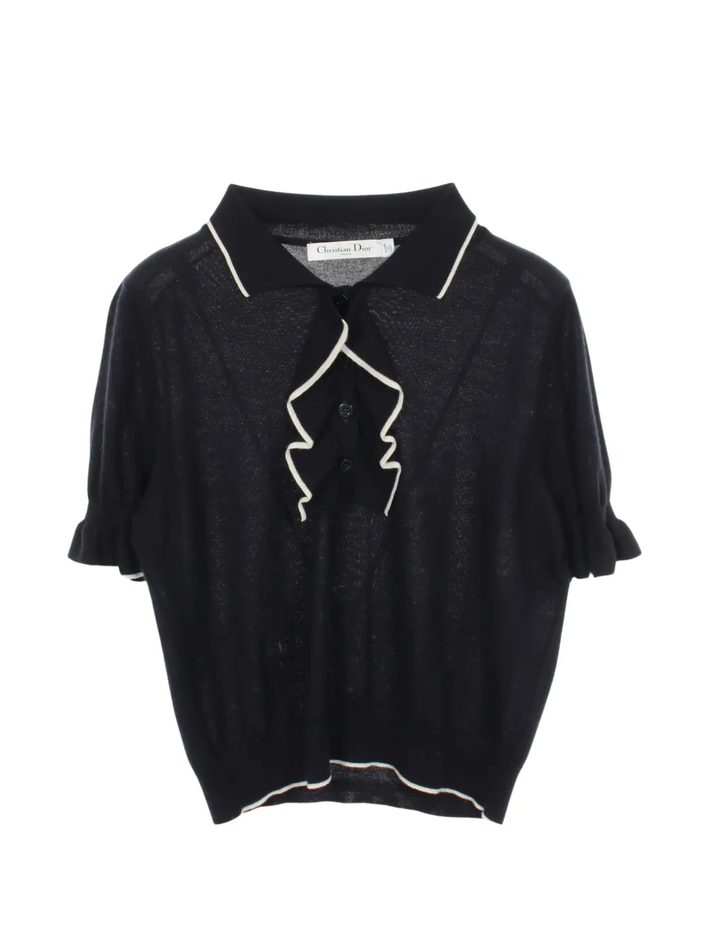 Christian Dior Pre-Owned 2010s Bee-embroidery frill polo shirt - Blu