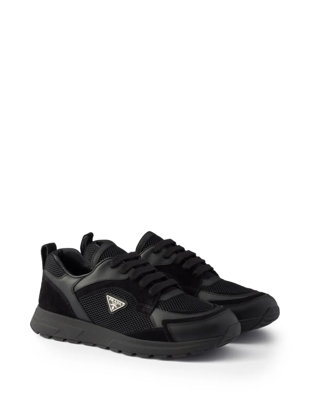 Prada Prax leren en canvas sneakers Zwart