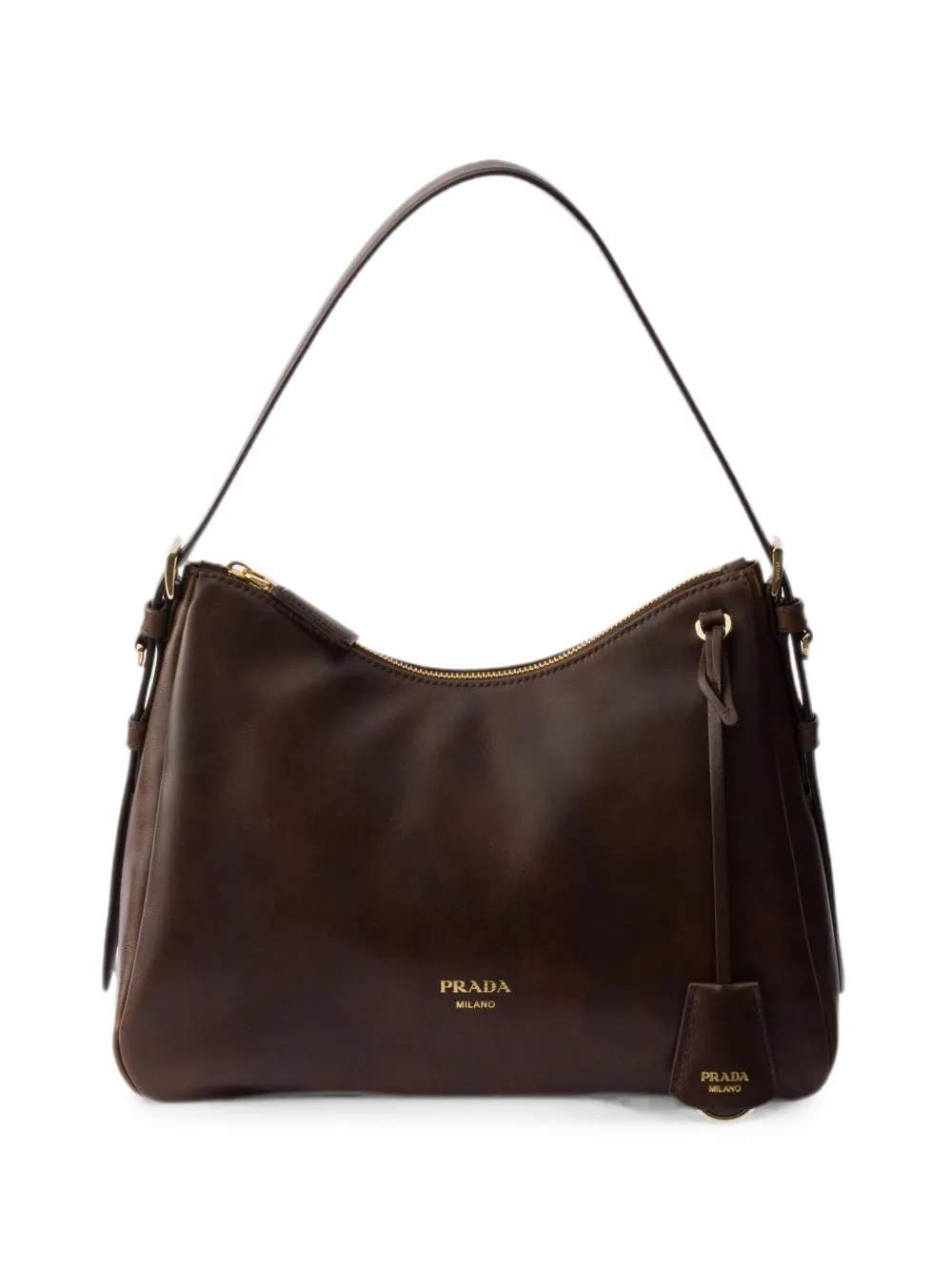 Prada Borsa a spalla in pelle con logo - Marrone