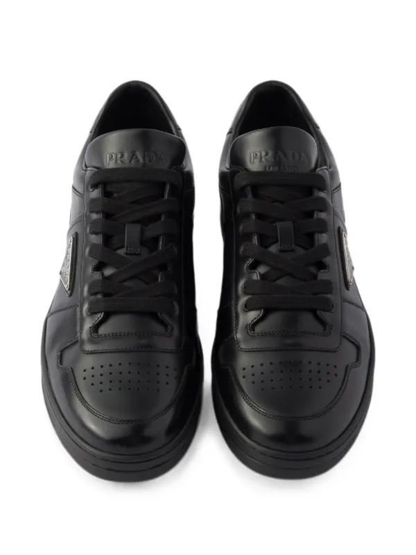 Prada Downtown triangle-logo Leather Sneakers | Black | FARFETCH