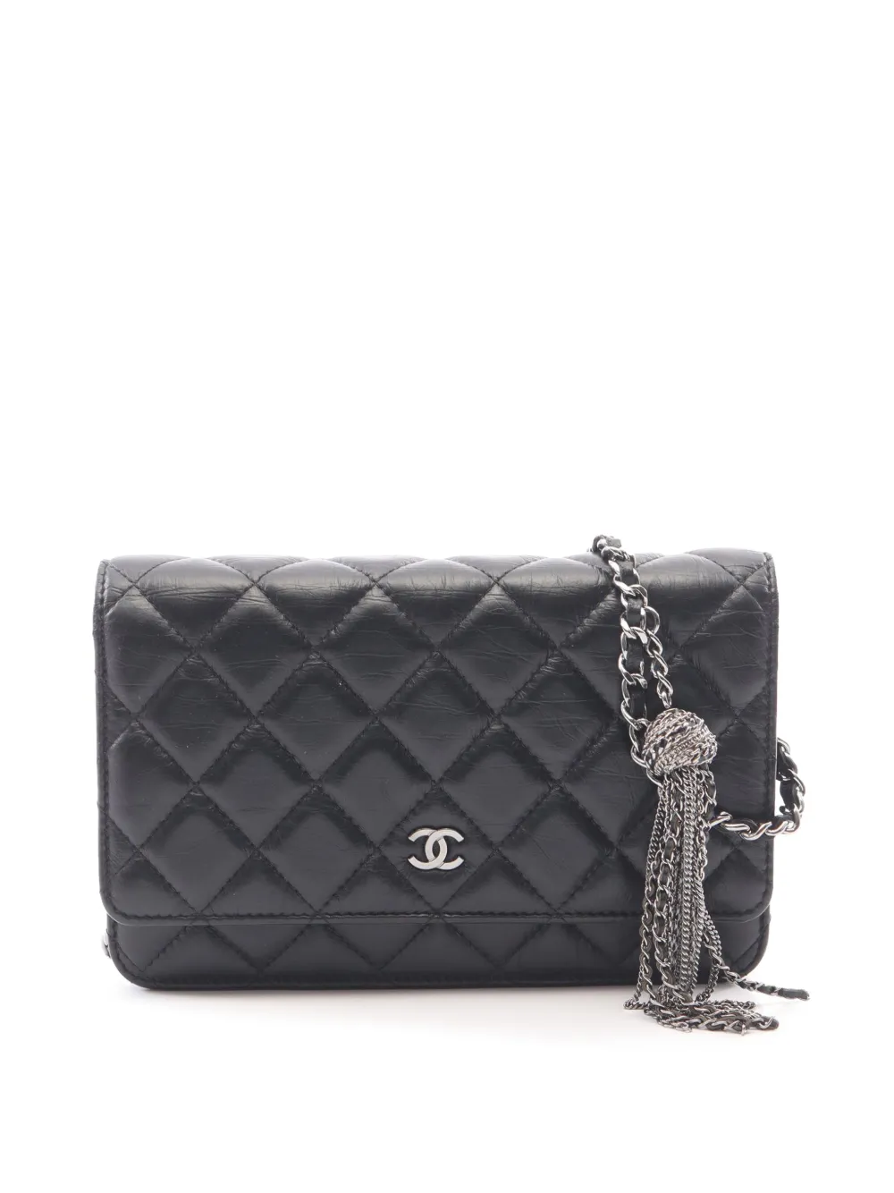 CHANEL Pre-Owned 2018-2019 CC Quilted Aged Calfskin Tassel Wallet On Chain crossbody bag - Black
