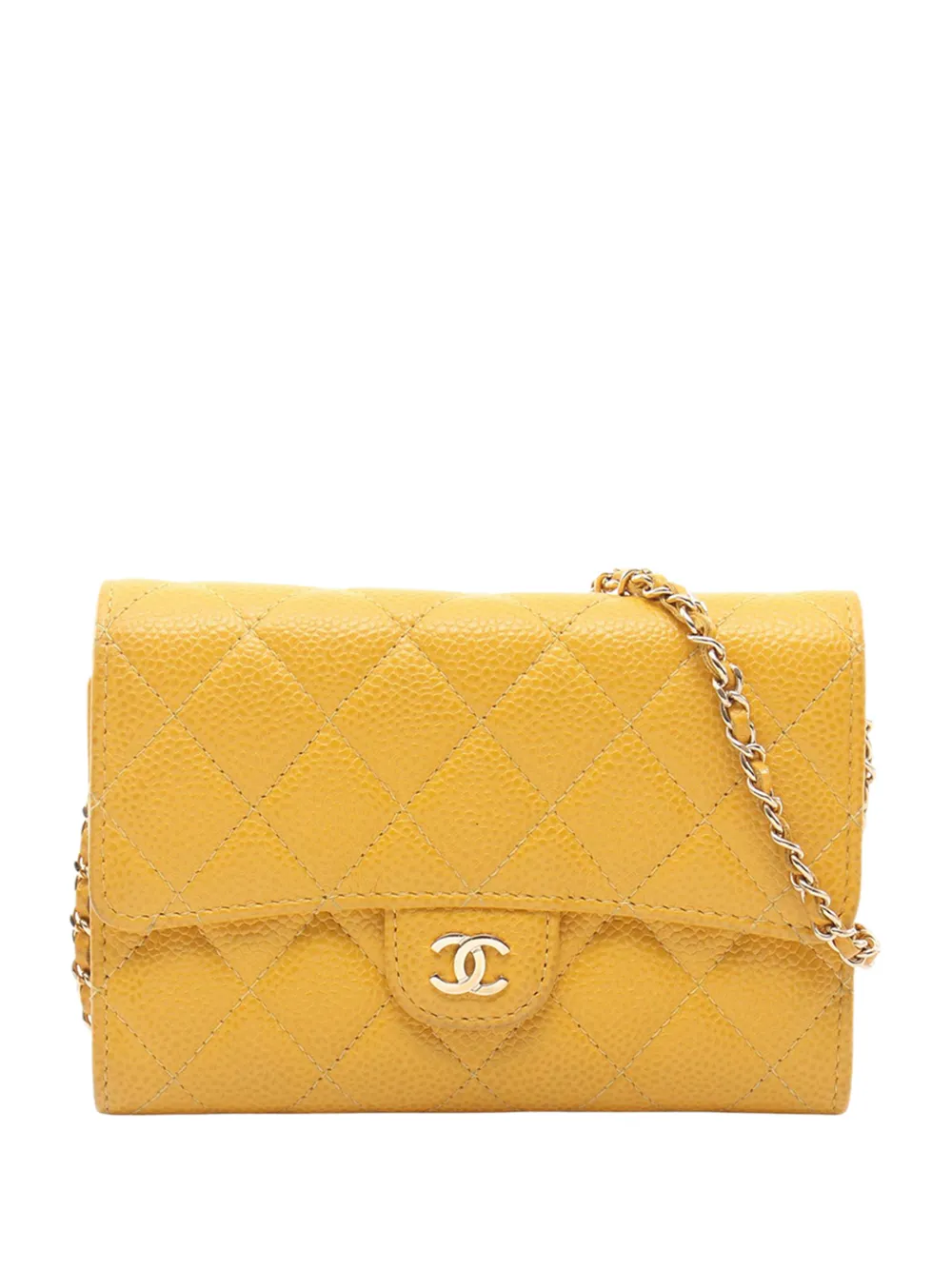 CHANEL Pre-Owned Borsa a tracolla CC in pelle Caviar trapuntata con catena 2018 - Giallo