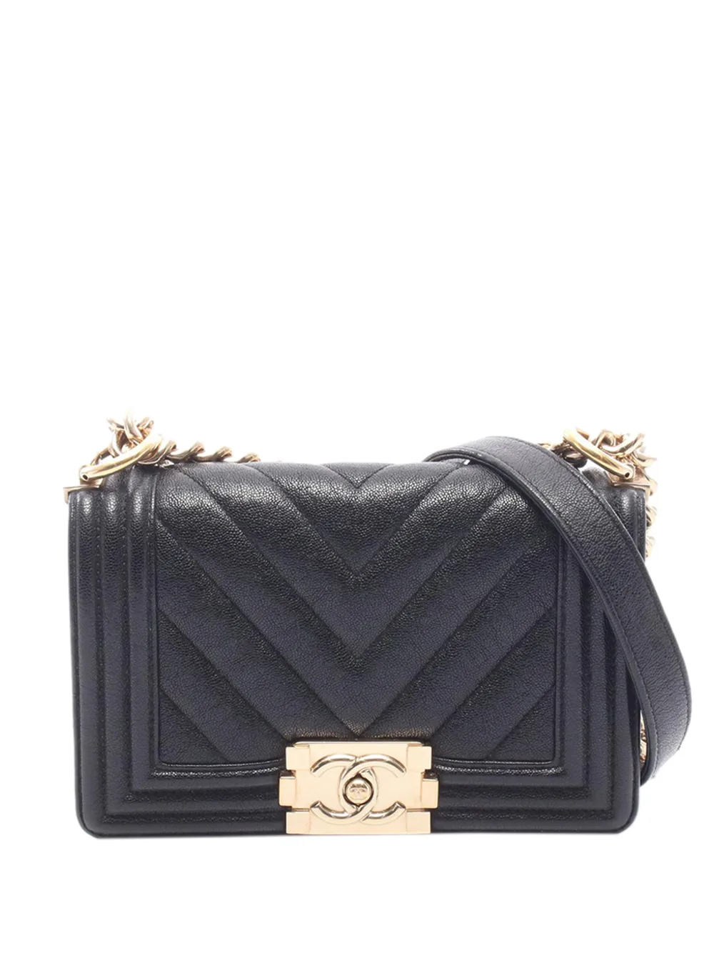 CHANEL Pre-Owned Borsa a tracolla Boy piccola in pelle di agnello con motivo chevron 2019 - Nero
