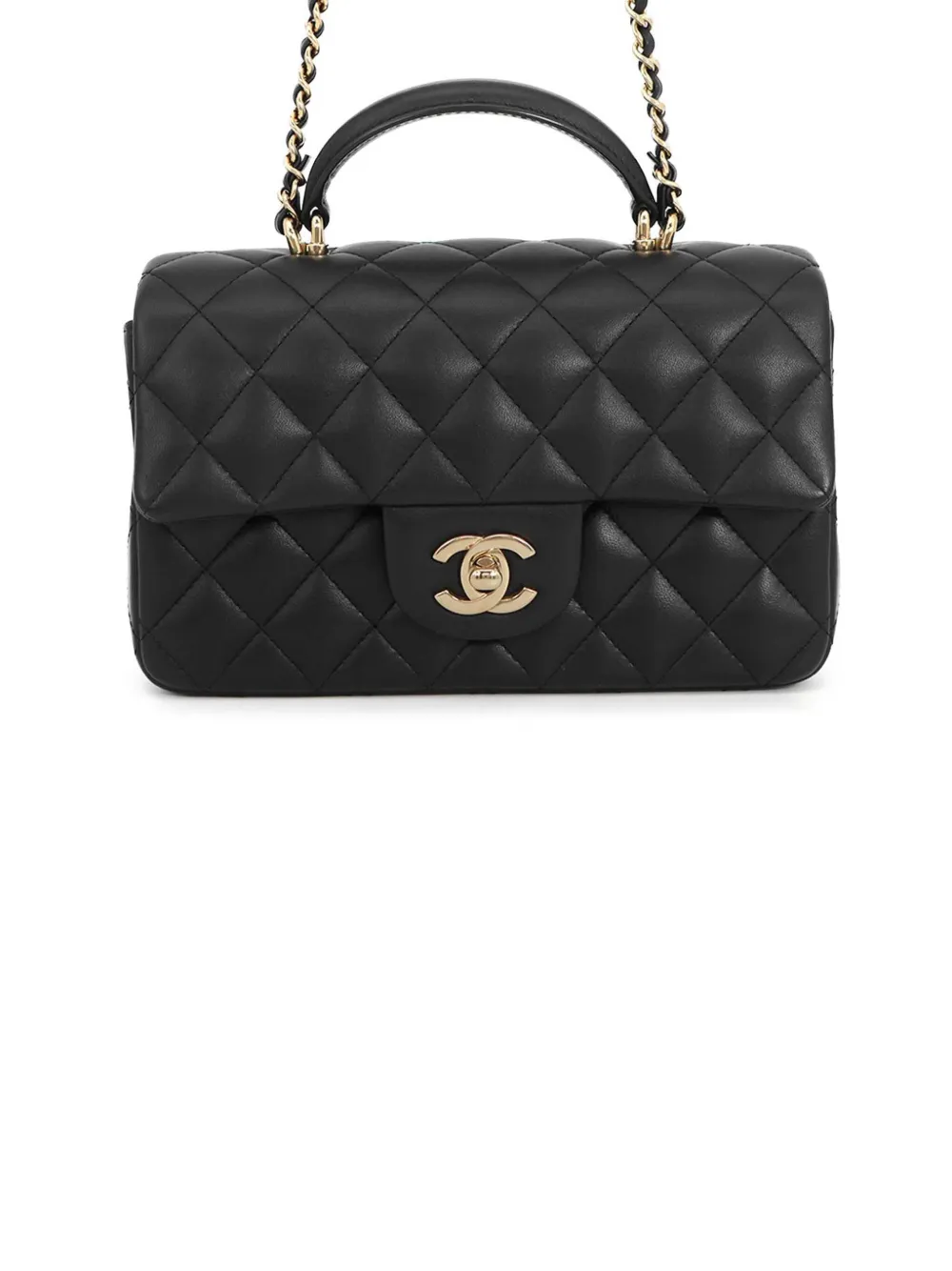 CHANEL Pre-Owned Borsa a tracolla rettangolare mini in pelle di agnello con manico 2021-2026 - Nero