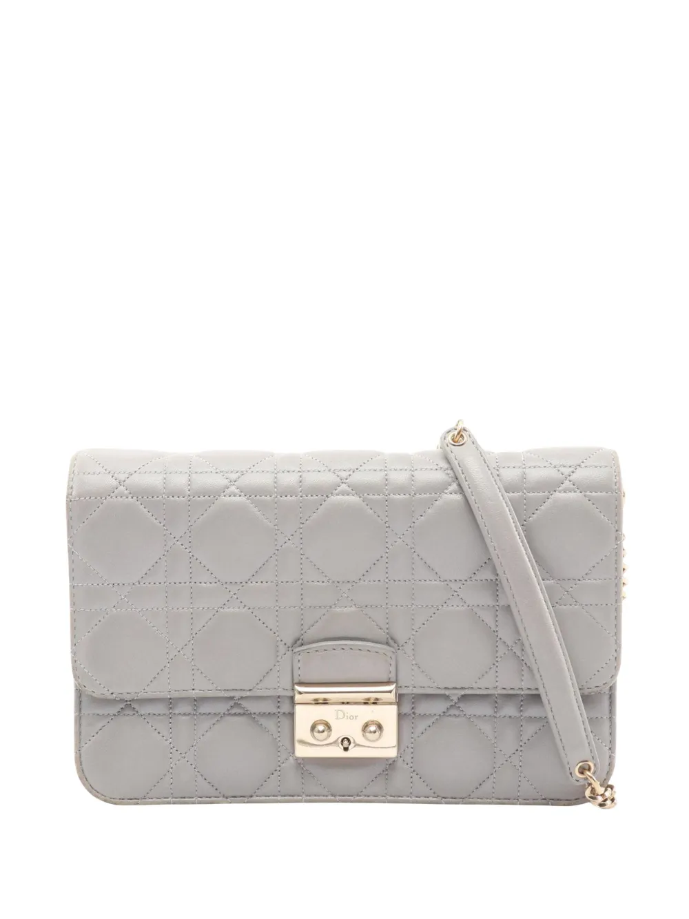 Christian Dior Pre-Owned Borsa a tracolla Miss Dior Promenade in pelle di agnello metallizzata con motivo Cannage e catena 2011-2016 - Grigio