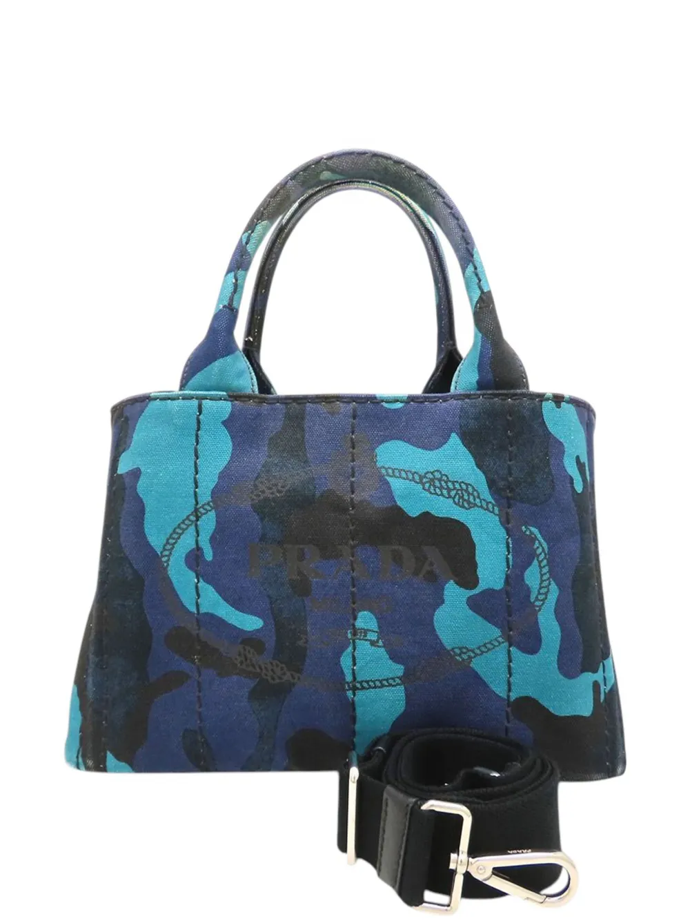 Prada Pre-Owned Borsa a tracolla Canapa Camouflage piccola in tela con logo 2013-2026 - Blu
