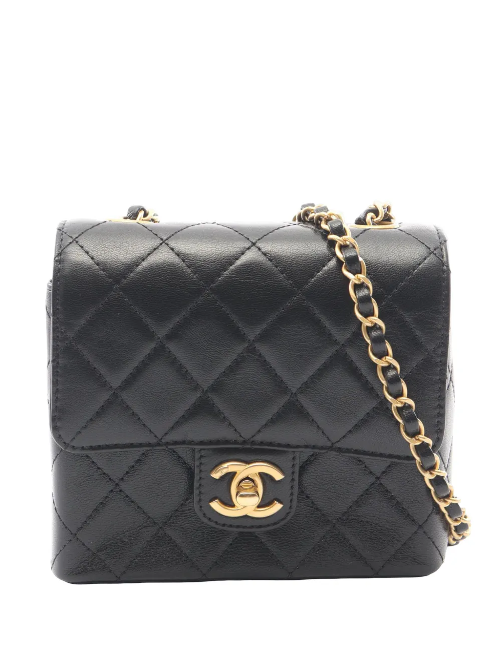 CHANEL Pre-Owned Borsa a tracolla mini in pelle di agnello con battente 2021-2026 - Nero